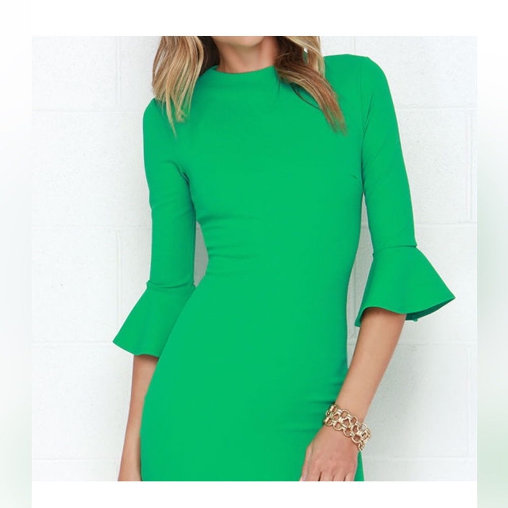 Lulu’s Long Sleeve Green Bodycon Dress Small